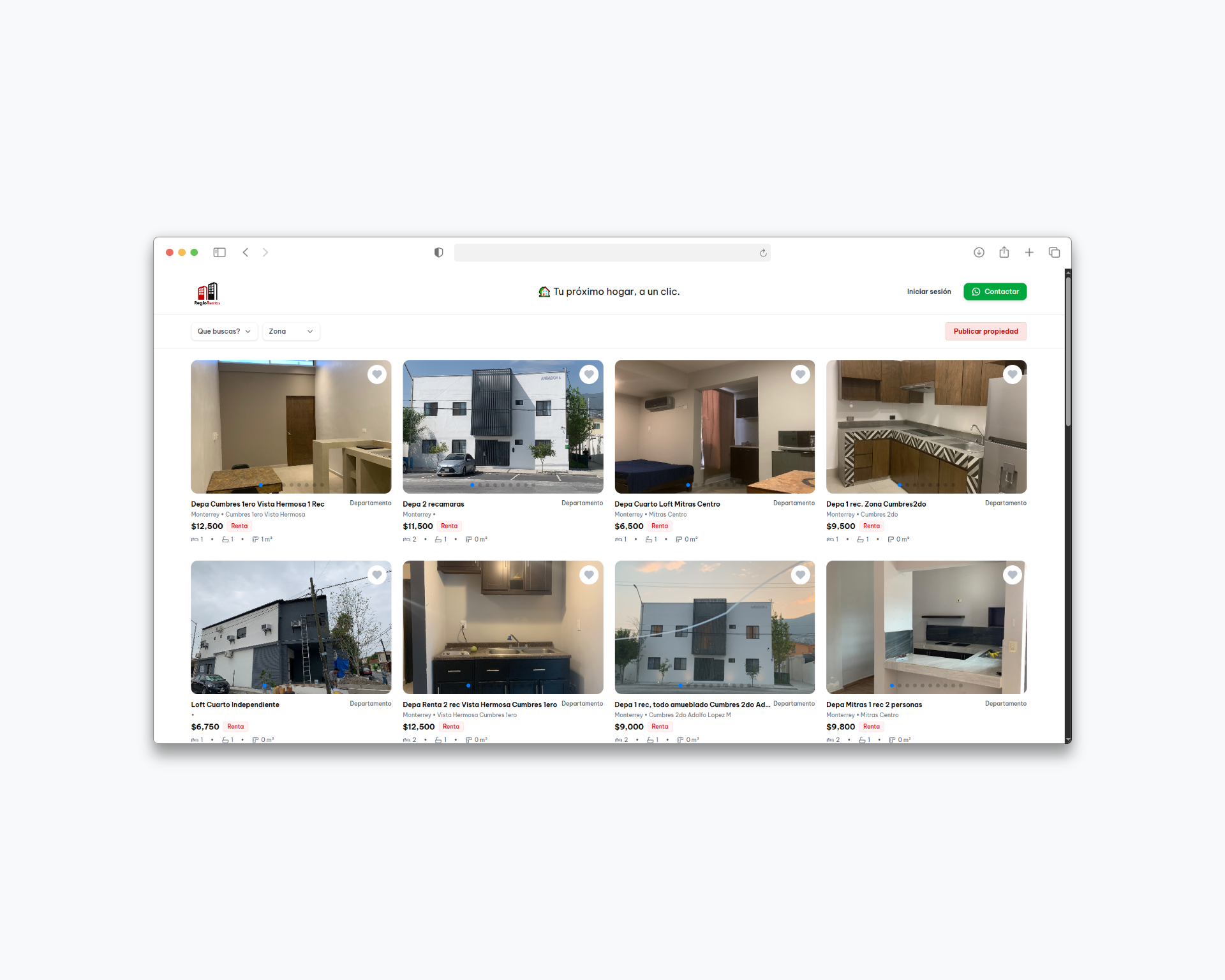 Proyecto: Marketplace inmobiliario completoRegio Rentas